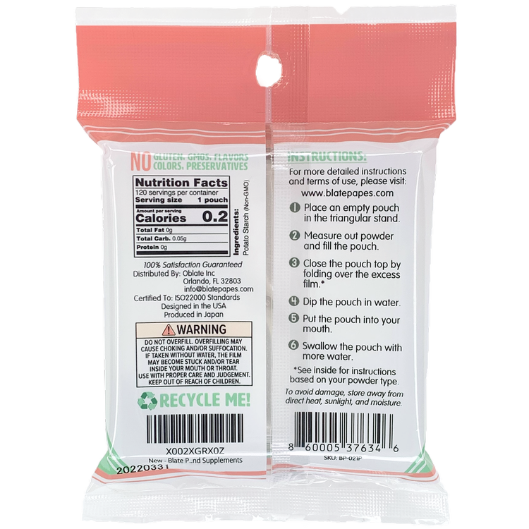 Blate Papes- Papel Almidón Bolsa 120qt con Protector, Suportes y Cuchardita